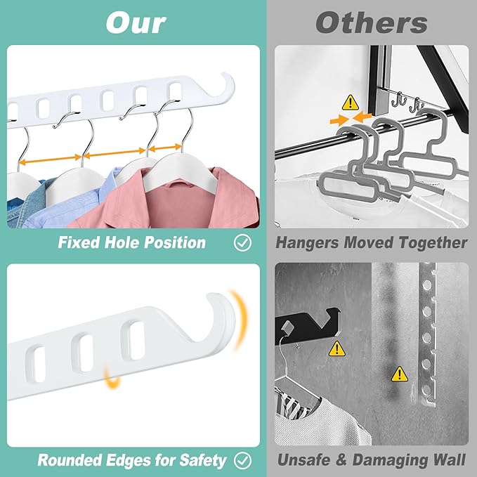 Laundry Drying Rack Wall Mounted - Swing Arm Clothes Hanger with 6-Hole, 180° Rotation Coat Hanger Holder, Foldable Valet Hook for Laundry Closet (2-Pack, White)