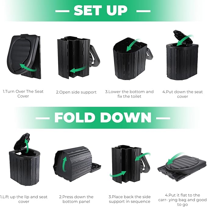 Camping Toilet, Portable Toilet for Adults, Camp Toilet with Handbag, Travel Potty for Camping, Hiking, RoadTrip, Car, Tent, Truck Drivers (black-15.7''H)