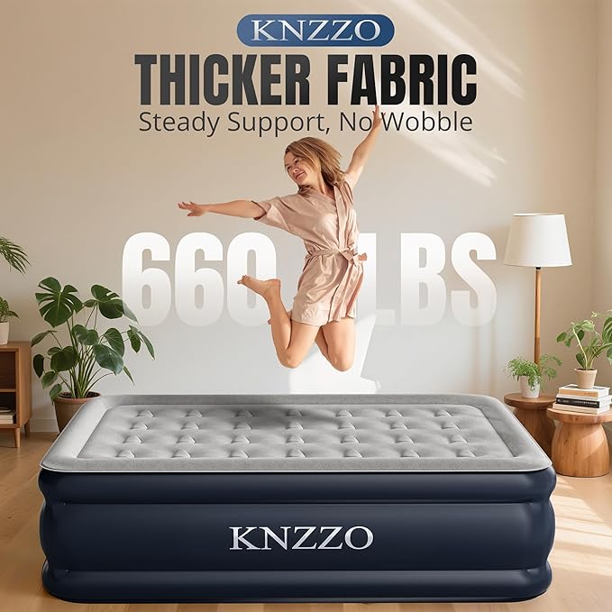 Full Air Mattress with Built-in Pump, 18" Top Inflatable Mattress with Waterproof Flocking Fabric, Three-Minute Quick-Inflatable Bed. Portable Blow Up Mattress for Home, Outdoor and Guests