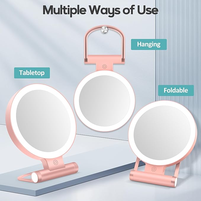B Beauty Planet Magnifying Mirror with Light 30X, Double-Sided 1X/30X Magnifying Makeup Mirror with Tweezer, 2000mAh 3 Colour Modes with Adjustable Brightness,Foldable Compact Travel Mirror(Rose Gold)