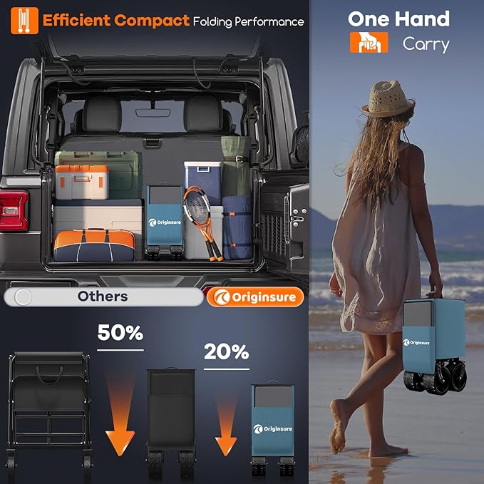 220L Collapsible Wagon Cart Foldable, 460LB Load Capacity Heavy Duty Folding Beach Wagons with Big All-Terrain Wheels, Utility Carts for Groceries, Shopping, Camping, Sports - Grey&Blue