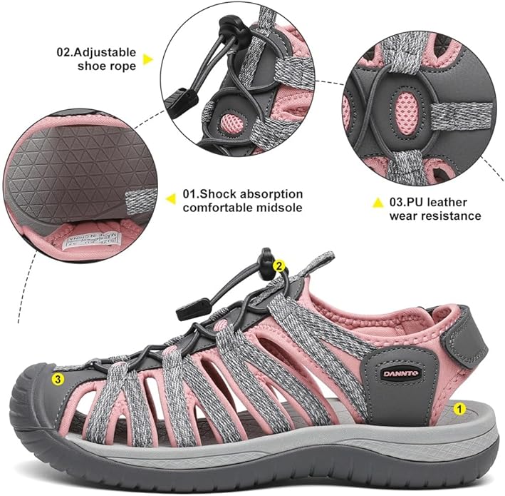 Dannto Women's Closed Toe Hiking Sandals Walking Water Sandal Comfort Athletic Sport Outdoor Sandals