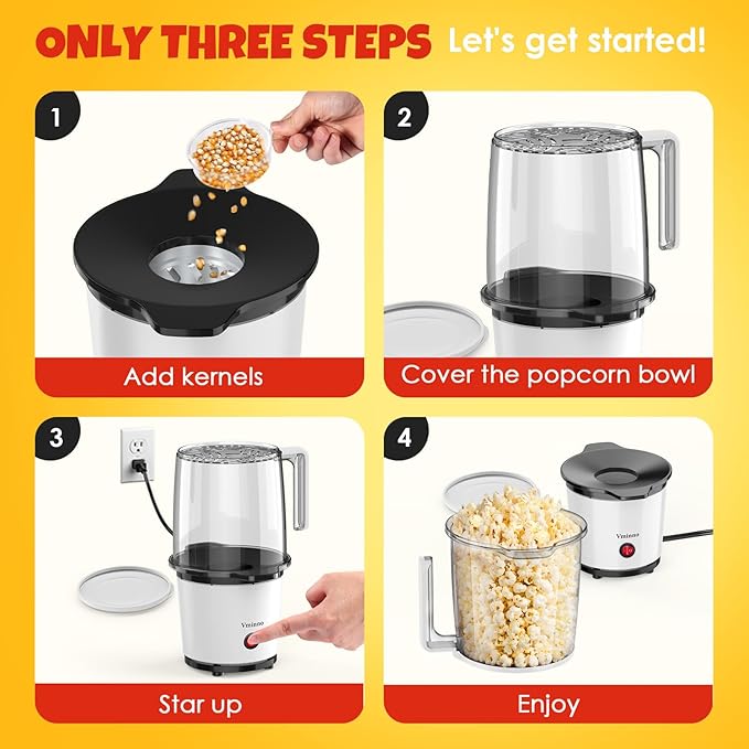 Hot Air Popcorn Popper with Serving Bowl for Family Gathering | Fast & Easy Air Popper Popcorn Maker with On/Off Switch for Family Movie Nights, Parties | Air Popcorn Machine | No Oil, Easy to Clean