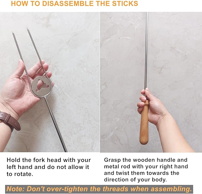 Heavy Duty Hot Dog Roasting Sticks for Campfire, Extendable Marshmallow Sticks for Fire Pit, 32" Long Smores Sticks, Stainless Steel Skewers for Hotdogs and Smores, Beech Wood Handle, 4 Pack