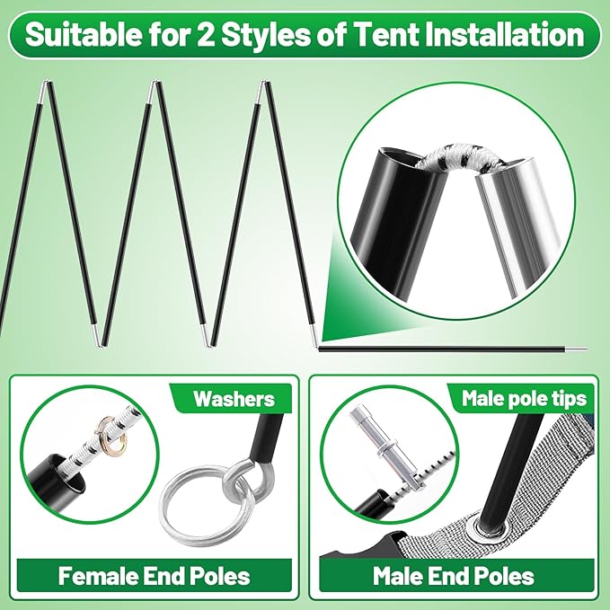 Aluminum Tent Poles Replacement - Pre-Assembled Tent Poles Stakes, Fits Both Female and Male Ends - Lightweight Tent Pole Repair Kit for Hiking Camping Backpacking Tent, 20FT