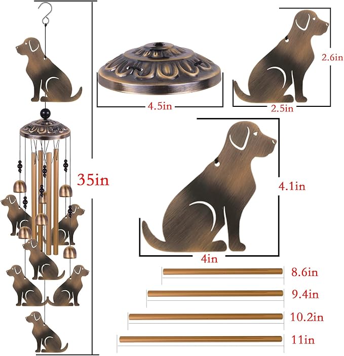 Bronze Dogs Wind Chimes Decor, Mobile Wind Catcher, Retro Wind Bells, Blessing Wind Chime, Memorial Windchimes for Home, Balcony, Yard, Room, Xmas, Party, Indoor, Garden Decoration, Gifts for Mom