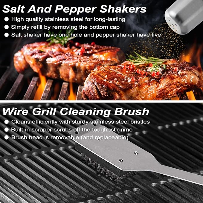 POLIGO 29 PCS BBQ Grill Accessories Stainless Steel BBQ Tools Grilling Tools Set with Storage Bag for Fathers Day Dads Birthday Presents - Camping Grill Utensils Set Ideal Grilling Gifts for Men Women