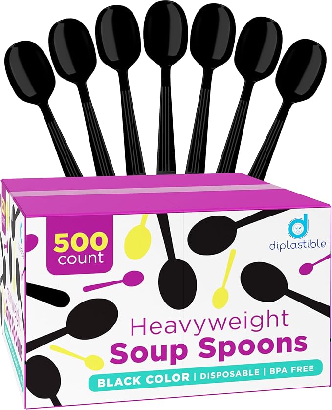 Heavy Duty Soup Spoons - Disposable Spoons - Plastic Cutlery for Parties and Events - Pack of 500