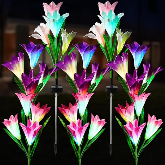 8 Pack Solar Garden Lights Outdoor, 7 Color Changing LED Waterproof Solar Powered Lily Flowers Landscape Lights for Outside Yard, Patio, Pathway Decorative, Décor