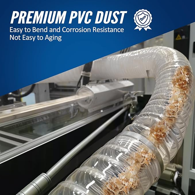 Heavy PVC Dust Collection Hose - 2 1/2" x 20' with Stainless Steel Clamps for Dust Collectors and Shop Vacuums