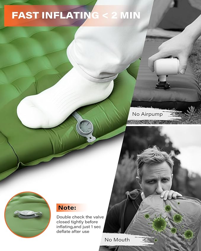 A2C Camping Sleeping Pad, Ultralight Inflatable Sleeping Pads with Built-in Foot Pump & Pillow, Compact Camping Mattress for Backpacking, Hiking, and Traveling