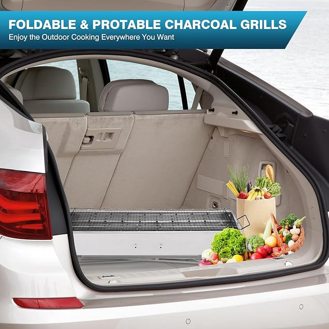 IRONWALLS Portable Charcoal Grills, 32" x 8" Stainless Steel Folded Camping Grill Kebab Skewer BBQ Barbecue Grill Kit for Garden Backyard Party Picnic Travel Home Outdoor Cooking Use