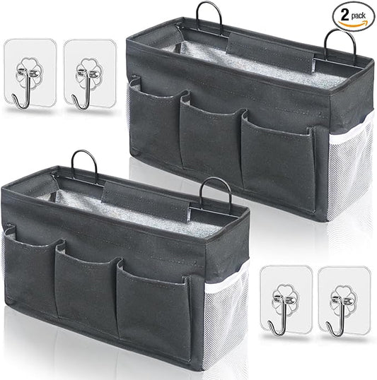 2pcs 3-pockets Large Wall Hanging Organizer Bag, Linen Fabric Door Hanging Storage Baskets with Pockets, Waterproof Bin for Kitchen, Bedroom, Office, RV Camper (Black-2pcs)