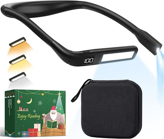 Book Light with EVA Case: Eye Caring 3 Color Dimmable Neck Reading Light, Bendable Neck Lamp with Power Display/Timer, Rechargeable Reading Lamp Knitting Crochet Accessories Sewing Craft Light