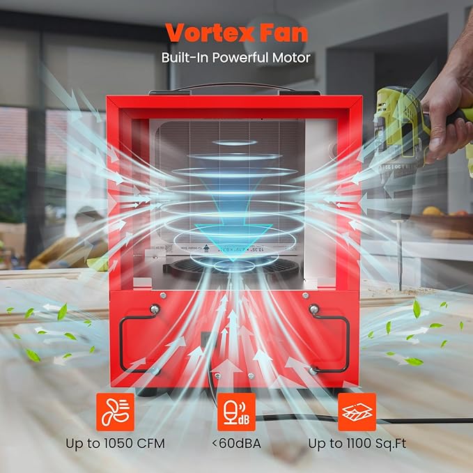 Abestorm Tabletop Dust Collector for Woodworking, Portable Double-sided Intake Air Filtration Systems, Movable Air Filter with Timer Function, Ideal for Garage Works Shop and Room Renovations