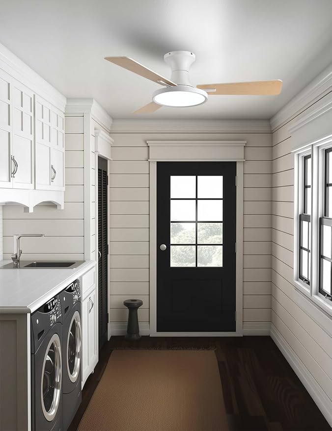 Orison Ceiling Fans with Lights, 42 inch Low Profile Ceiling Fan with Light and Remote Control, White Bedroom Ceiling Fans with Light,3CCT,Reversible,Dimmable,Noiseless,Indoor/Outdoor Use