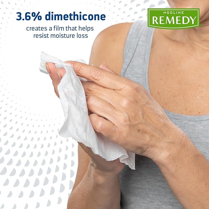 Medline Remedy Clinical 3-in-1 Barrier Cream Cloth, 8 count (1 Pack), 8 x 8 in Adult Wet Wipes, Vanilla Scent, Incontinent Care, Dimethicone, Irritated Skin, Soothing, Nourishing, Gentle