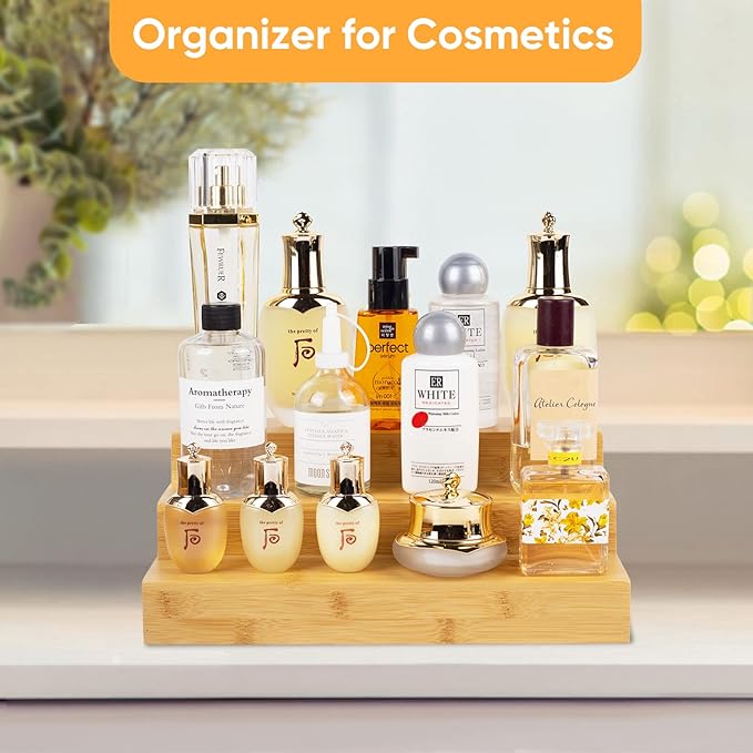 Bamboo Spice Rack Organizer for Cabinet 3 Tier Countertop Step Spice Shelf for Kitchen Storage and Organizer (2 Pack, Cabinet)