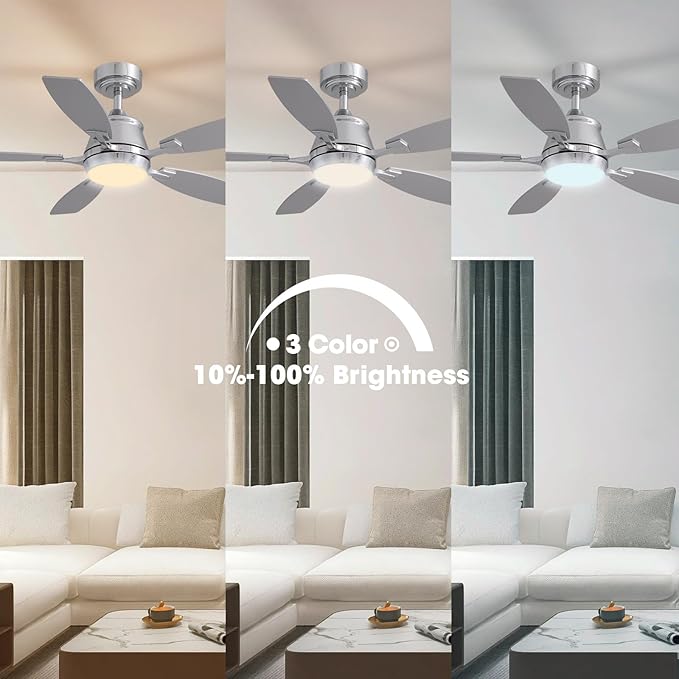42" Ceiling Fan with Light, Modern Low Profile Ceiling Fan with Light, DC Reversible Motor, Smart APP & Remote Control, Whisper Quiet, Dimmable LED for Bedroom/Living Room