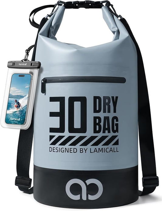 Lamicall Dry Bag Waterproof Backpack - [Zippered Pocket] 5L/10L/20L/30L/40L Roll Top Waterproof Bag with Water Proof Phone Pouch, Floatable Drybag for Swimming, Boating, Kayaking, Camping, Beach
