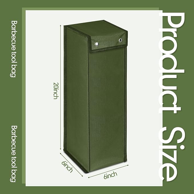 Grill Utensil Storage Bag BBQ Tool Storage Bags Barbecue Hardware Tool BBQ Utensil Holder Pouch Oxford Cloth Accessory Foldable for Camping Hiking(1 Pcs,Army Green)