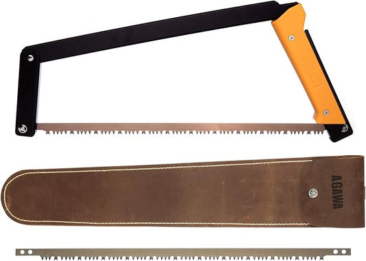 AGAWA - BOREAL21 Backwoods Kit - 21 Inch Folding Bow Saw, 21" Premium Leather Sheath, Additional 21" Aggressive Blade (Black Frame - Yellow Handle)