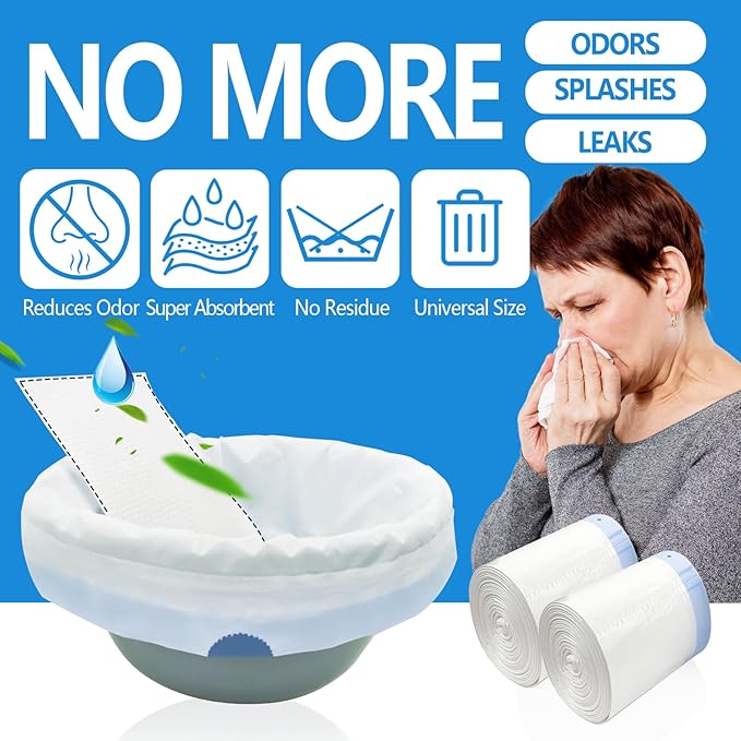 Commode Liners with Highly Absorbent Pads - [Pack of 60] - Bedside Commode Liners Disposable - Medical Grade - Leak-Proof - Toilet Liners Disposable Adult