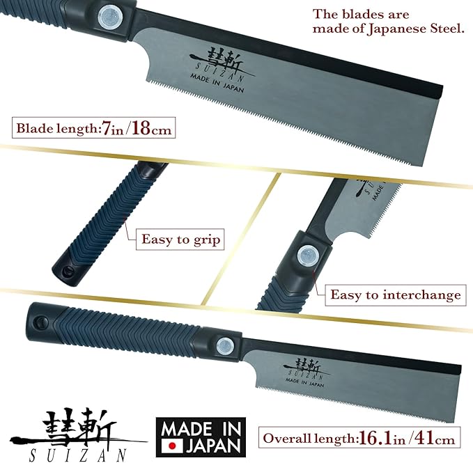 SUIZAN Dozuki Dovetail Saw 7" Rip Cross Angle Cut - Professional Japanese Pullsaw Handsaw Woodworking Tools