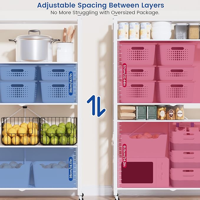 ALANNG 39.4" Wide Folding Storage Shelves with Wheels, Adjustable Metal Shelving Unit, Standing Shelf Organizer for Closet Kitchen Garage Laundry Pantry (White,1 Pack)