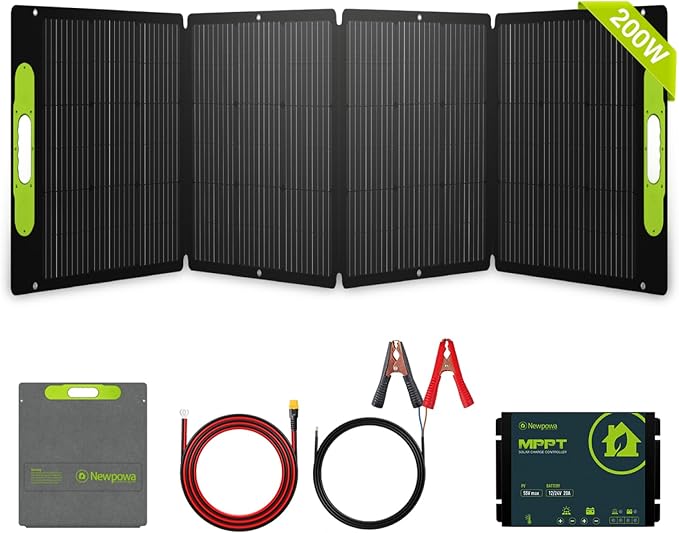 Newpowa 200W Portable Solar Panel Kit with Adjustable Kickstand Case,200Watt 12Volt Foldable Panel+20A MPPT Controller+20FT Controller Cable+20ft 12AWG