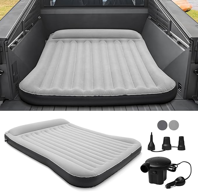 Shademax Inflatable Truck Bed Air Mattress for Tesla Cybertruck 2024 2025 2026 Accessories Thicken Air Mattress Sleeping Truck Tent Beds for Outdoor Camping Travel Inflatable Air Bed w/Pump, Carry Bag