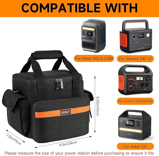 Carrying Case Compatible with Jackery Explorer 240/300/160/GOLABS R300/Anker 521 Portable Power Station,Waterproof Travel Storage Bag with Multiple Pockets for Charging Cable and Accessories(Bag Only)