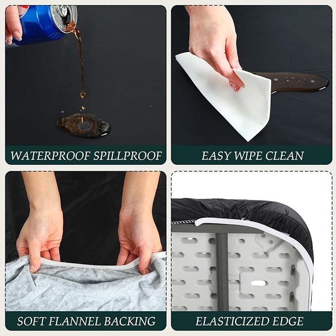 3 Pcs Plastic Picnic Table Cover Checkered Tablecloth Fitted Rectangular Table Cloth 30 x 72 Inch Vinyl Waterproof Flannel Backed with Elastic Rim for Indoor Outdoor Picnic Party(Black)