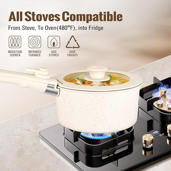 18 Pcs Nonstick Pots and Pans Set with Detachable Handle, Induction Compatible Oven Safe RV Cookware Set, No PFOA (WHITE)