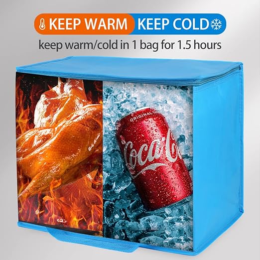 Bodaon 5-Pack Cooler Insulated Food Delivery Bag, Thermal Hot Pizza，X-Large Bags With Top Zippered for Grocery/DoorDash/Catering/Shopping, Large Cold and Frozen Door Dash Accessories, XL Tote, Blue