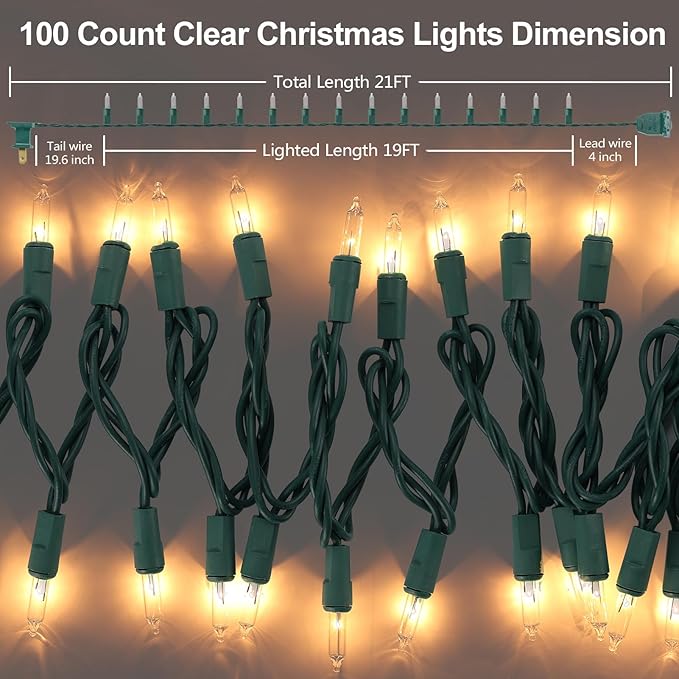 21ft White Christmas String Lights Indoor，Warm White 100 Count String Lights Plug in, Mini Xmas Lights Outdoor Clear White Christmas Tree Lights- String White Lights for Bedroom