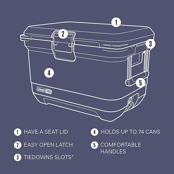 Coleman Pro Heavy-Duty 45qt Ultra-Light Premium Hard Cooler, Extra-Thick Insulation Keeps Ice up to 4 Days, 74-Can Capacity