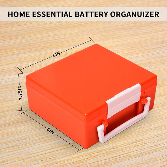 FULLCASE Battery Storage Organizer Holder Holds 72 AA AAA Batteries, Box Cases Garage Container, Home Drawer Organization Dispenser (Case Only) (Orange)