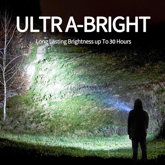 Flashlights High Lumens Rechargeable Spotlight with 1200 Lumen 30H Handheld Spotlight,IP67 Waterproof Rechargeable Flashlights Outdoor,3400mAh USB Charger for Camping Hunting