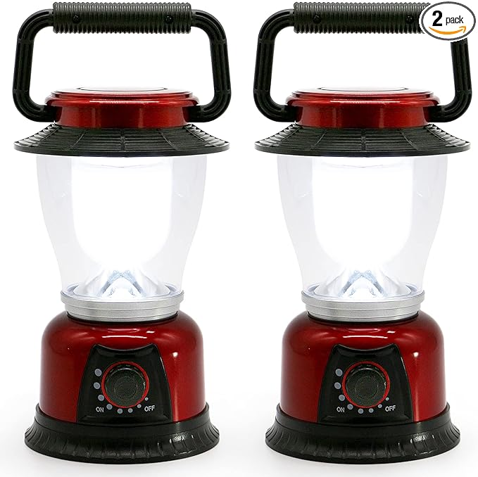 LED Lantern Variable Power Retro Battery Powered Camping Light, COB High Brightness Dimmable Camping Lamp for Hiking, Fishing, Repairing and Emergency Lighting (Red-2 Pack)