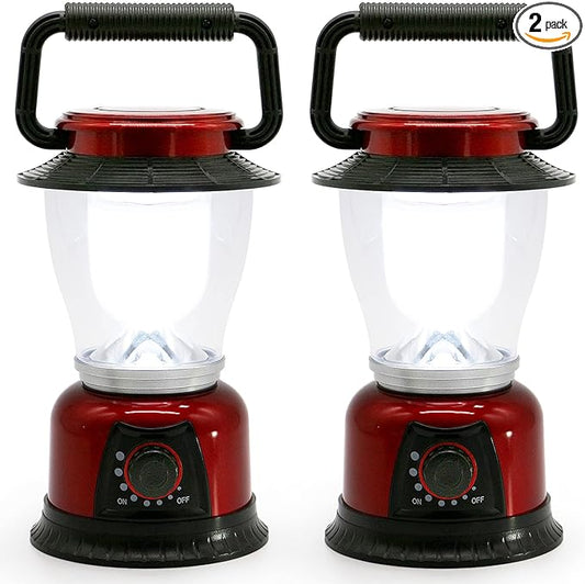LED Lantern Variable Power Retro Battery Powered Camping Light, COB High Brightness Dimmable Camping Lamp for Hiking, Fishing, Repairing and Emergency Lighting (Red-2 Pack)