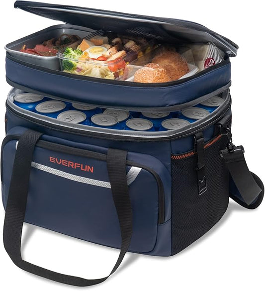 EVERFUN Small Cooler Lunch Box Mini Leak-Proof Soft Double Deck 24 Can Personal Insulated Collapsible Portable Waterproof Lunch Bag Ice Chest for Men Women Work Travel Car Picnic Beach