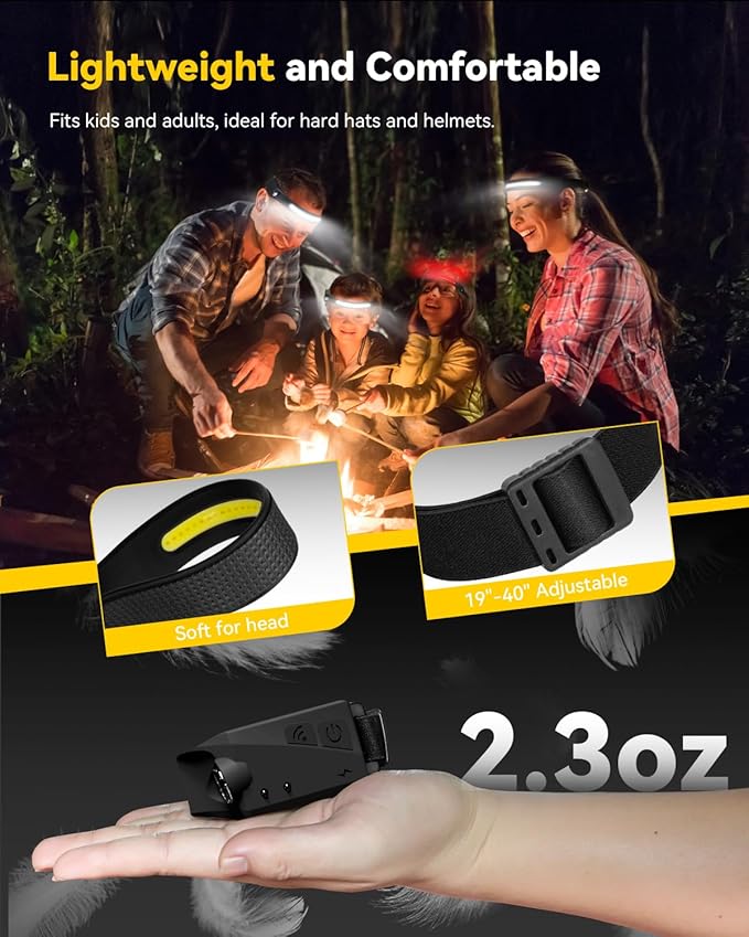 Headlamp Rechargeable 3 Pack, 230° Wide Beam Running Head Lamp Hands Free for Adults, Head Lights for Forehead, Head Flashlight with Hard Hat Clips for Runners, Hunting, Hiking, Camping