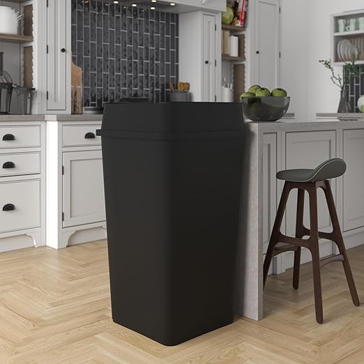 50 Gallon Black Square Commercial Trash Garbage Can with Lid | Outdoor Office Restaurant School Kitchen