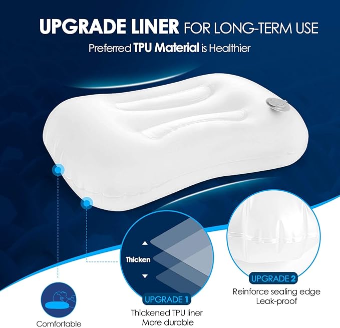 Hikenture Camping Pillow with Removable Cover - Ultralight Inflatable Pillow for Neck Lumbar Support - Upgrade Backpacking Pillow - Washable Travel Air Pillows for Camping, Hiking, Backpacking