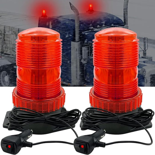 2PCS Strobe Light, 12V-24V Warning Emergency Safety Flashing Beacon Lights with Magnetic and 16.4 ft Straight Cord Vehicle Forklift Truck Tractor Golf Carts UTV Car Bus (Red, 2 PCS)