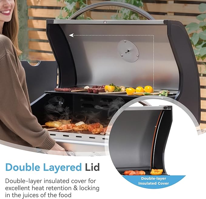 GREEN PARTY 4 Burner BBQ Propane Gas Grill with Side Burner & Porcelain-Enameled Cast Iron Grates, 545 SQIN Grilling Area 42,000 BTUs Barbecue Grill for Outdoor Cooking Garden Patio Backyard, Silver