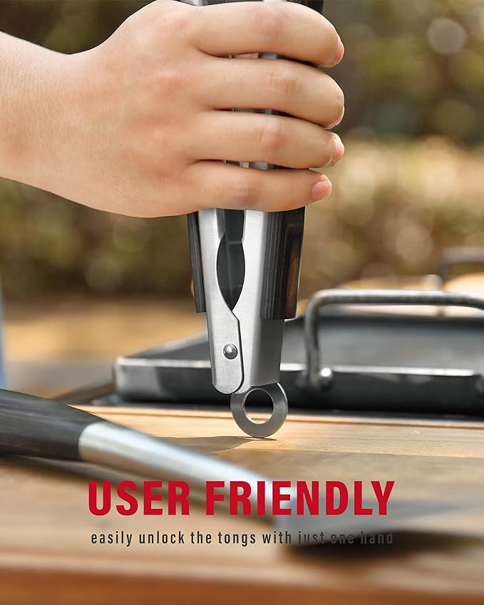 Stainless Steel BBQ Tool Set | Dark-Dyed Wood Handles | Heavy Duty Grilling Accessories | 3-Piece Outdoor Barbecue Grill Utensil Set with Spatula, Fork, and Tongs - Ideal Gift for Men…