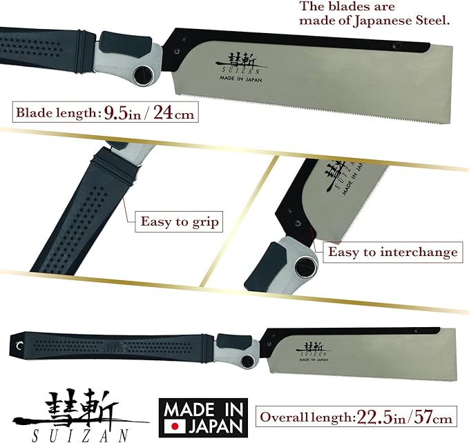 SUIZAN Folding Dozuki Dovetail Saw 9.5" Crosscut - Professional Japanese Pullsaw Handsaw Woodworking Tools
