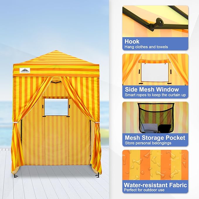 EAGLE PEAK Flex Ultra Compact 5x5 Pop-up Canopy, Sun Shelter, Changing Room, Portable Privacy Tent for Pool, Fashion Photoshoots, or Camping, Yellow Orange